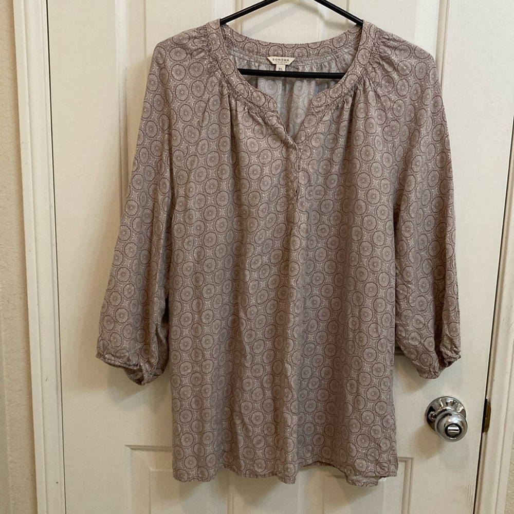 Sonoma Taupe Printed 3/4 Sleeve Blouse